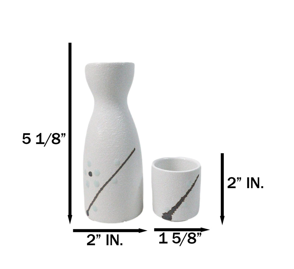 Porcelain Snow Flowers White Yukino Hana Wine Sake Flask With 2 Cups Set