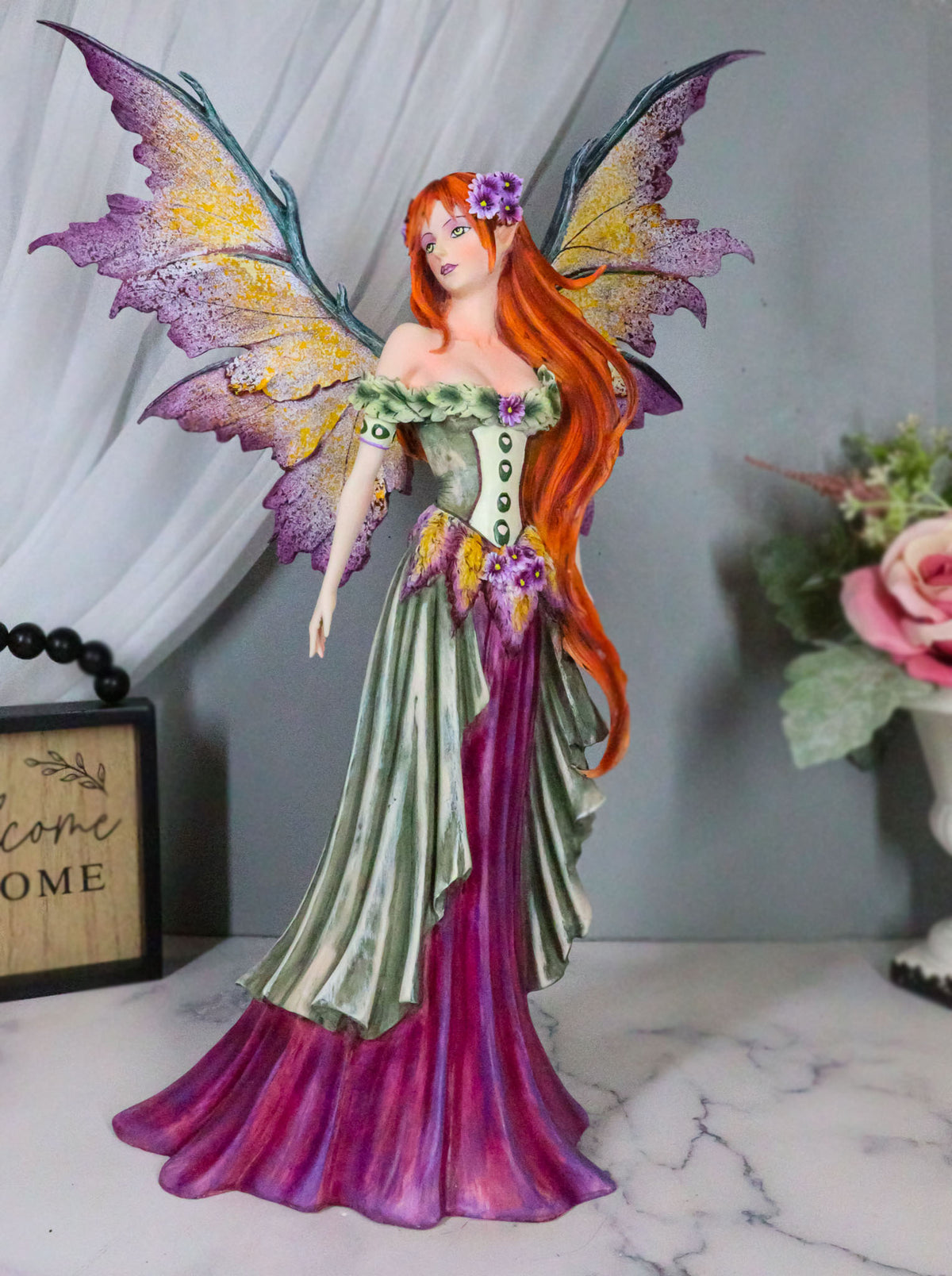 Amy Brown Large Summer Fairy Queen With Flower Adornment Statue Garden Fairies - Ebros Gift