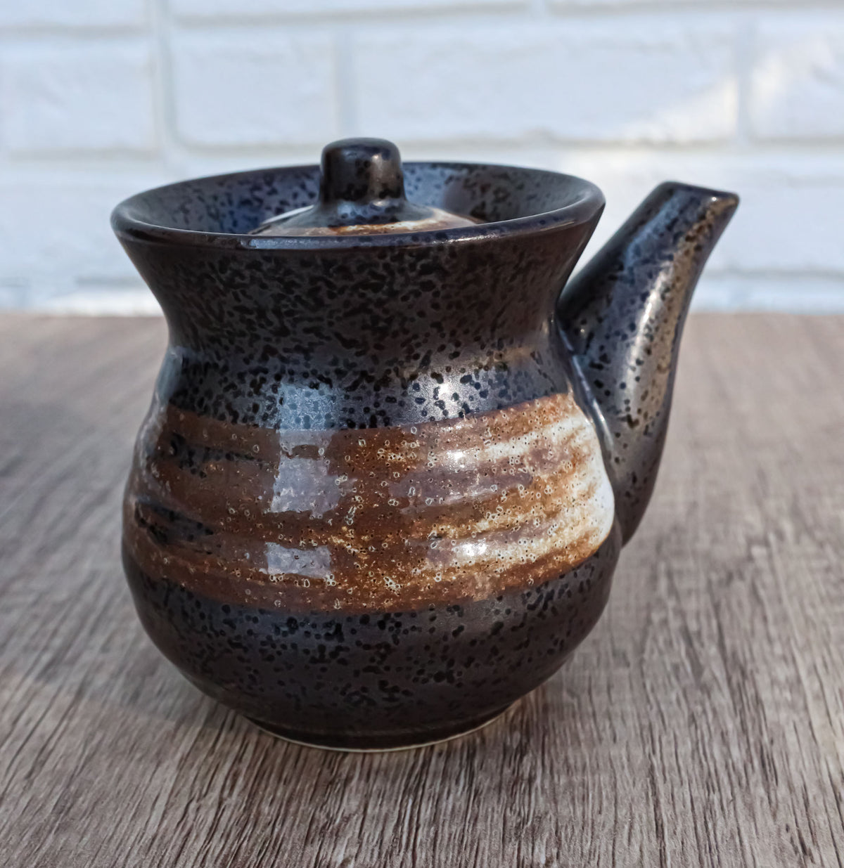 Japanese Black Tenmoku Glazed Porcelain Soy Sauce Oil Vinegar Dispenser Flask