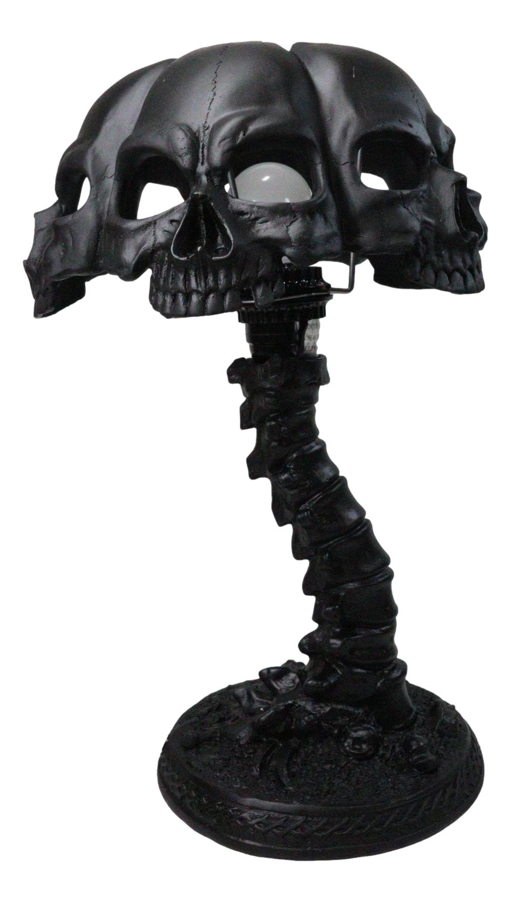 Ebros Black Evil Skulls Shade With Bone Skeleton Spine Column Table Lamp