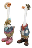 Set of 2 Western Cowboy Cowgirl Ducks With Hats Scarves And Boots Figurines