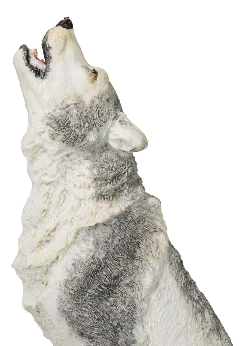 Woodlands Wildlife Mystical Alpha Snow Arctic Wolf Howling At The Moon Figurine