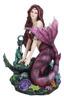 Siren Mermaid Sitting By Sunken Ship Anchor Skull Corals Ocean Graveyard Statue