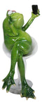 Green Queen Diva Lady Frog Taking Selfie Seated On Salon Chair Figurine 7"H