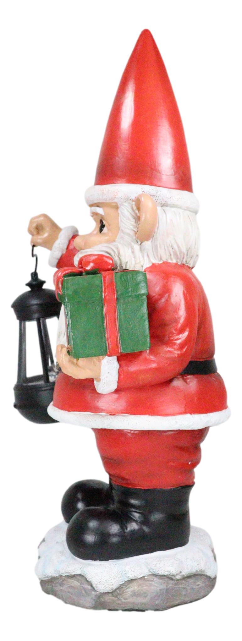 Merry Christmas Santa Claus Holding Gift And Solar Colorful LED Lantern Statue