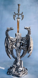 Fantasy Gothic Climbing Double Dragon And Excalibur Sword Letter Opener Figurine