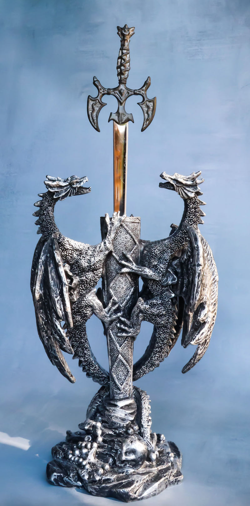 Fantasy Gothic Climbing Double Dragon And Excalibur Sword Letter Opener Figurine
