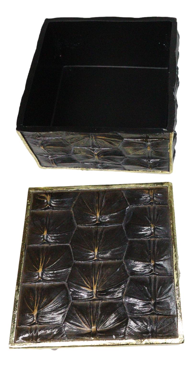 Realistic Faux Turtle Shell Print With Gold Trim Decorative Jewelry Trinket Box