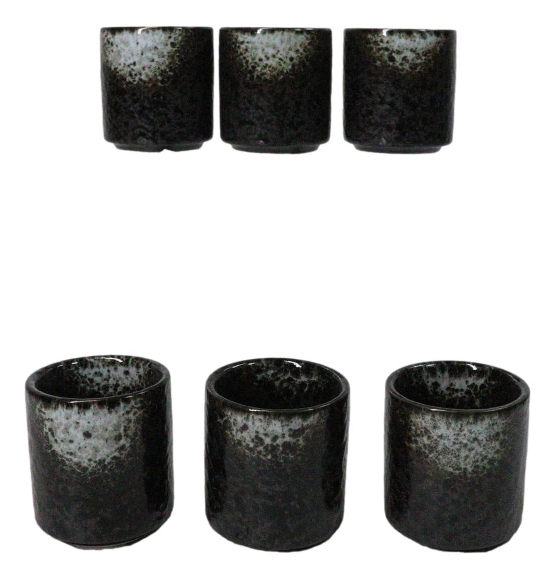 Hakumu Black Ochoko Ceramic Sake Cups 1.5 Oz, Set of 6, Japanese Style Drinkware