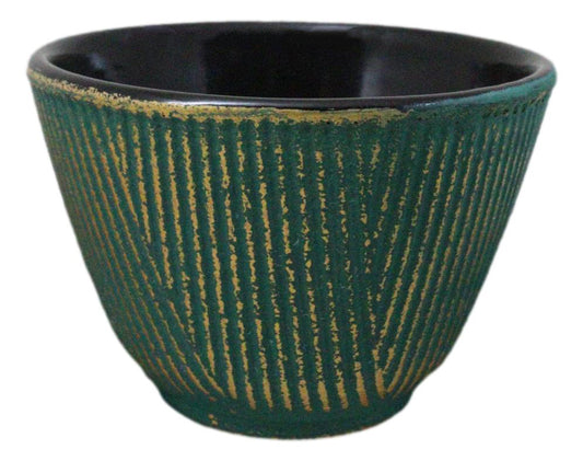 Pack Of 4 Green With Gold Hues Cast Iron Tetsubin Textured Tea Cups 3oz