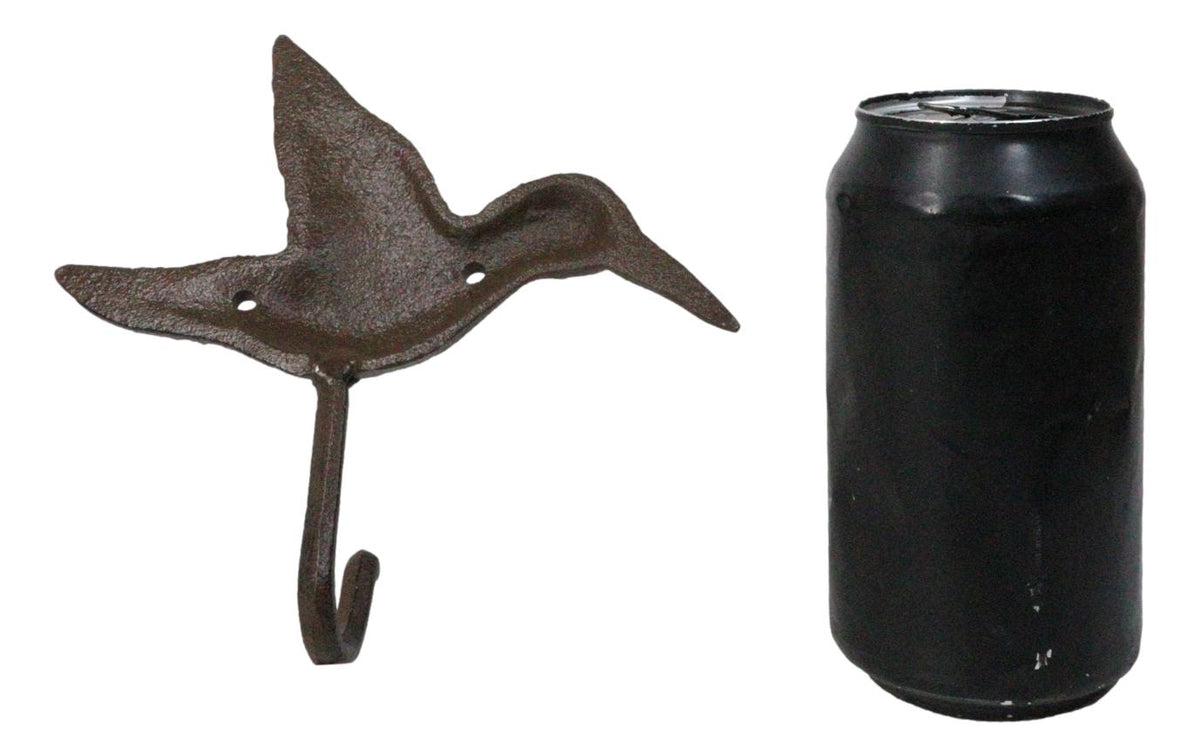 Set Of 2 Rustic Whimsical Cast Iron Hummingbird Wall Coat Towel Keys Hook Decor