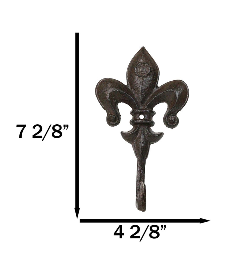 Pack Of 2 Cast Iron Rustic Fleur De Lis Emblem Wall Hook Towel Coat Hats Hangers