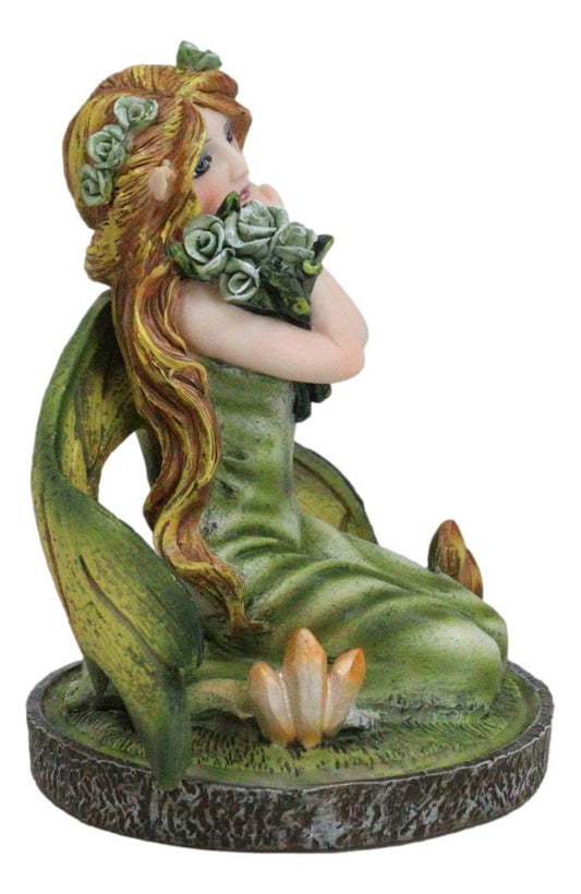 Kneeling Green Ivy Gaia Earth Fairy With Crystal Ball On Garden Small Figurine - Ebros Gift