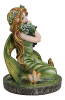 Kneeling Green Ivy Gaia Earth Fairy With Crystal Ball On Garden Small Figurine