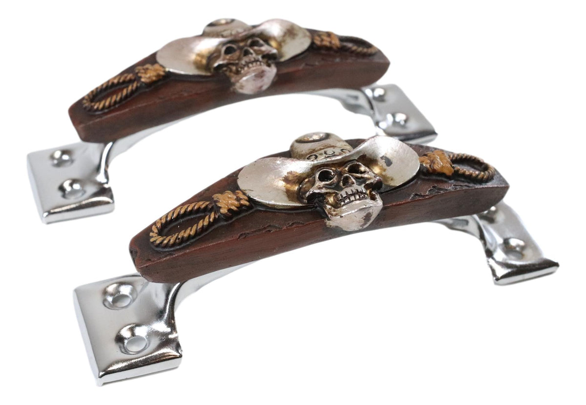 Set of 6 Country Western Cowboy Skull With Gallow Ropes Drawer Handle Bar Pulls