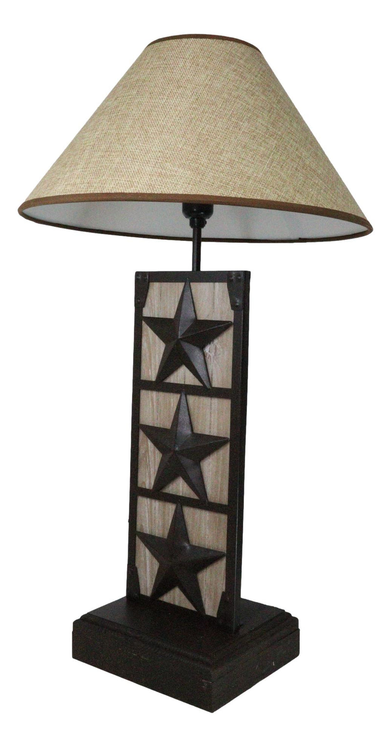 Rustic Western Triple Lone Stars Wood And Metal Bedside Desktop Table Lamp
