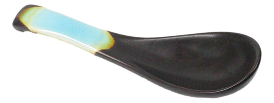 Pack of 6 Aozora Kannyu Crackle Blue Ceramic Asian Soup Spoons With Hook 5.75"L
