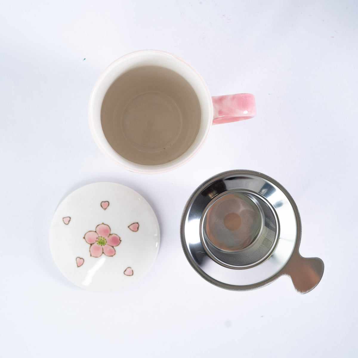 Twin Sparrows Sakura 15oz Porcelain Tea Mug With Lid & Stainless Steel Infuser