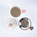 Twin Sparrows Sakura 15oz Porcelain Tea Mug With Lid & Stainless Steel Infuser