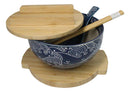 Blue Nami Waves Surf Donburi Ramen Bowl With Lid Trivet Spoon Chopsticks Set
