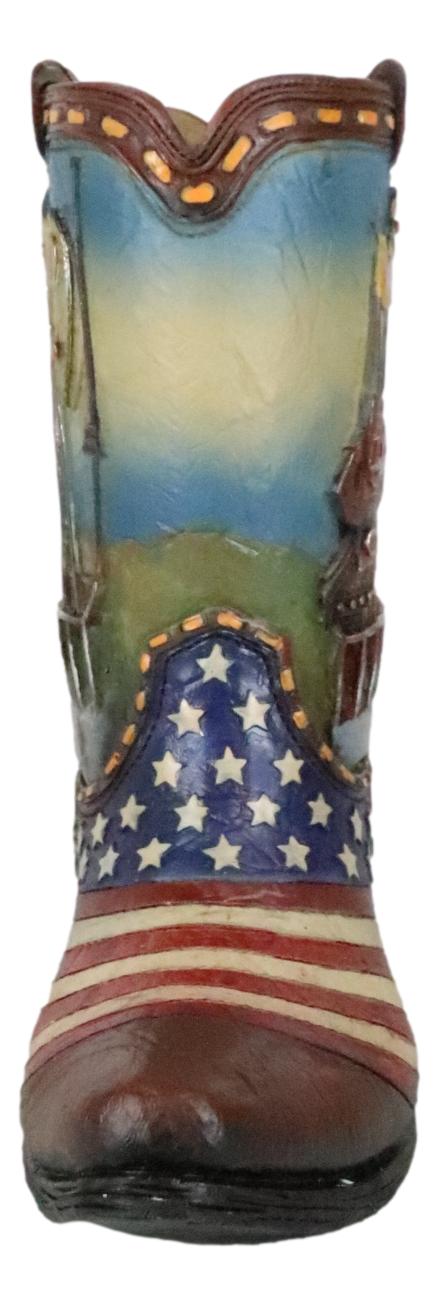 Rustic Western American USA Flag With Oil Derrick Cowboy Boot Money Piggy Bank