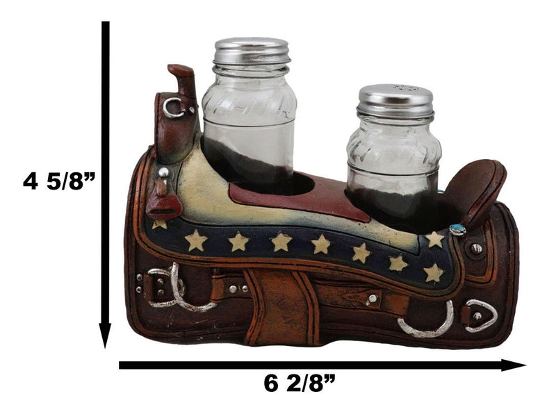 Country Western Cowboy Horse Saddle American Flag Salt Pepper Shakers Holder