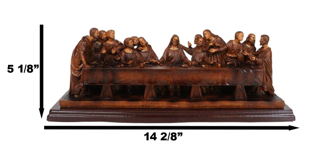 Leonardo Da Vinci The Last Supper Jesus And Disciples Faux Wooden Figurine 14"L - Ebros Gift