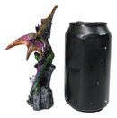 Iridescent Green Purple Dragon Perching On Cliff Rock with Crystals Figurine