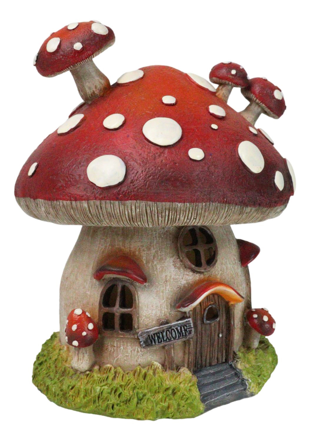 Fairy Garden Giant Toadstool Mushrooms Cottage House With LED Light Figurine - Ebros Gift