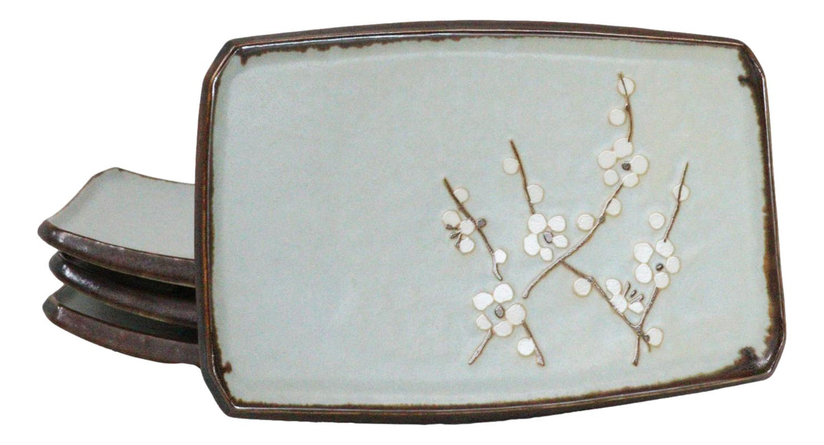 Set Of 4 Japan Made Sakura Cherry Blossoms Porcelain Rectangular Serving Plates