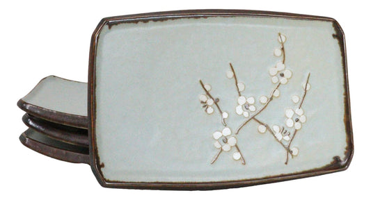 Set Of 4 Japan Made Sakura Cherry Blossoms Porcelain Rectangular Serving Plates
