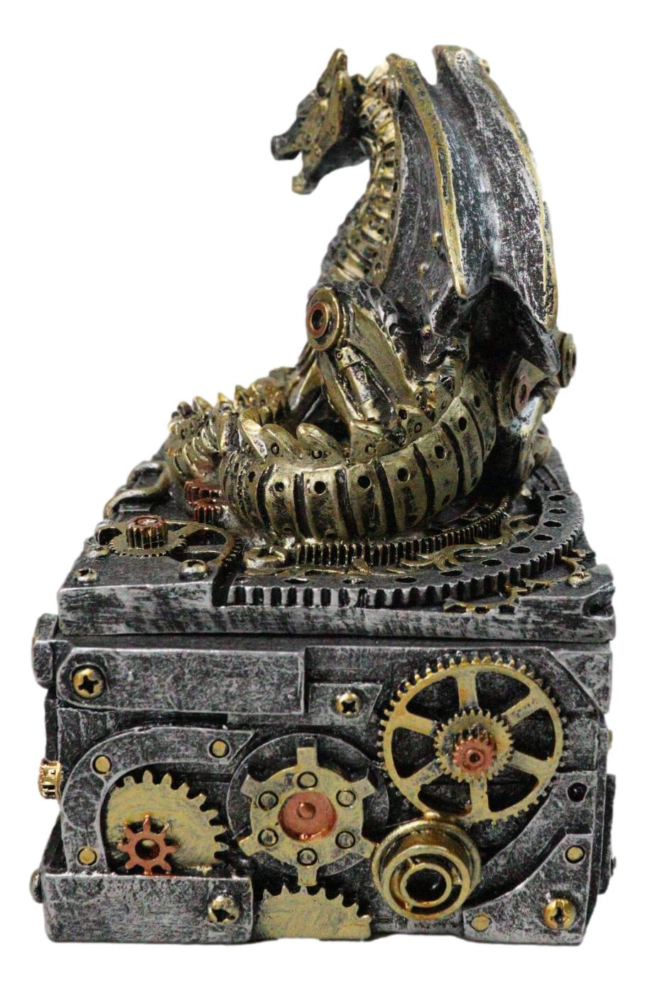 Steampunk Dragon Trinket Box Faux Gears & Pipes Clockwork Mechanical Sculpture