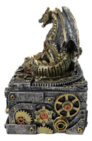 Steampunk Dragon Trinket Box Faux Gears & Pipes Clockwork Mechanical Sculpture