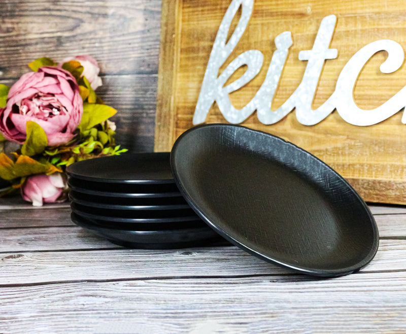 Pack Of 6 Black Silk Melamine Round Appetizer Dessert Side Dishes Plates 7"D