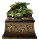 Medieval Fantasy Metallic Green Dragon Decorative Trinket Treasure Box Figurine