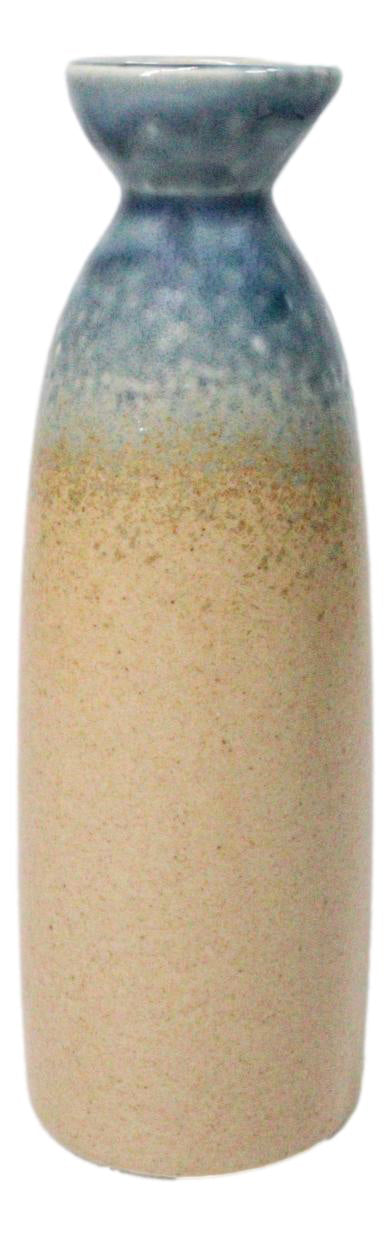 Set Of 6 Porcelain Blue & Sand Ao Nagashi Japanese Wine Sake Tokkuri Flasks 9oz