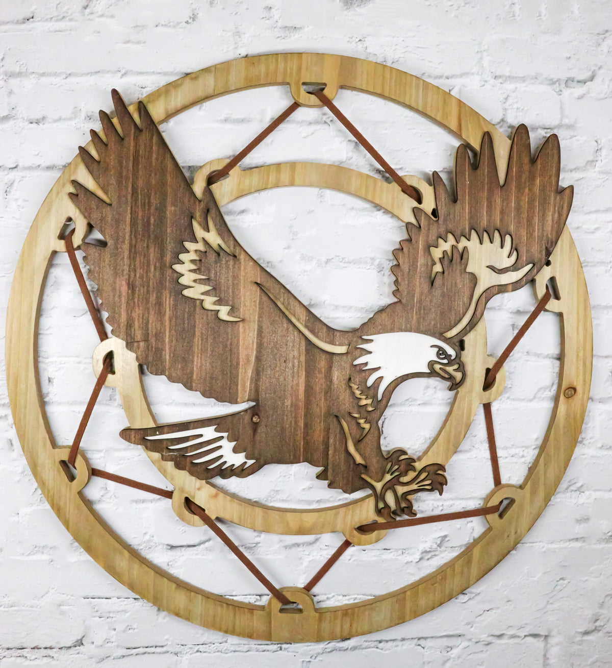 Rustic MDF Wood Flying Bald Eagle Dreamcatcher Web Circle Wall Decor Plaque