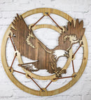 Rustic MDF Wood Flying Bald Eagle Dreamcatcher Web Circle Wall Decor Plaque