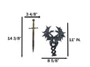 Gothic Fantasy Double Dragon Wall Decor Plaque With Medieval Sword 14" Tall