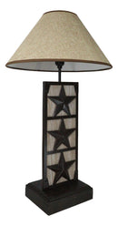 Rustic Western Triple Lone Stars Wood And Metal Bedside Desktop Table Lamp