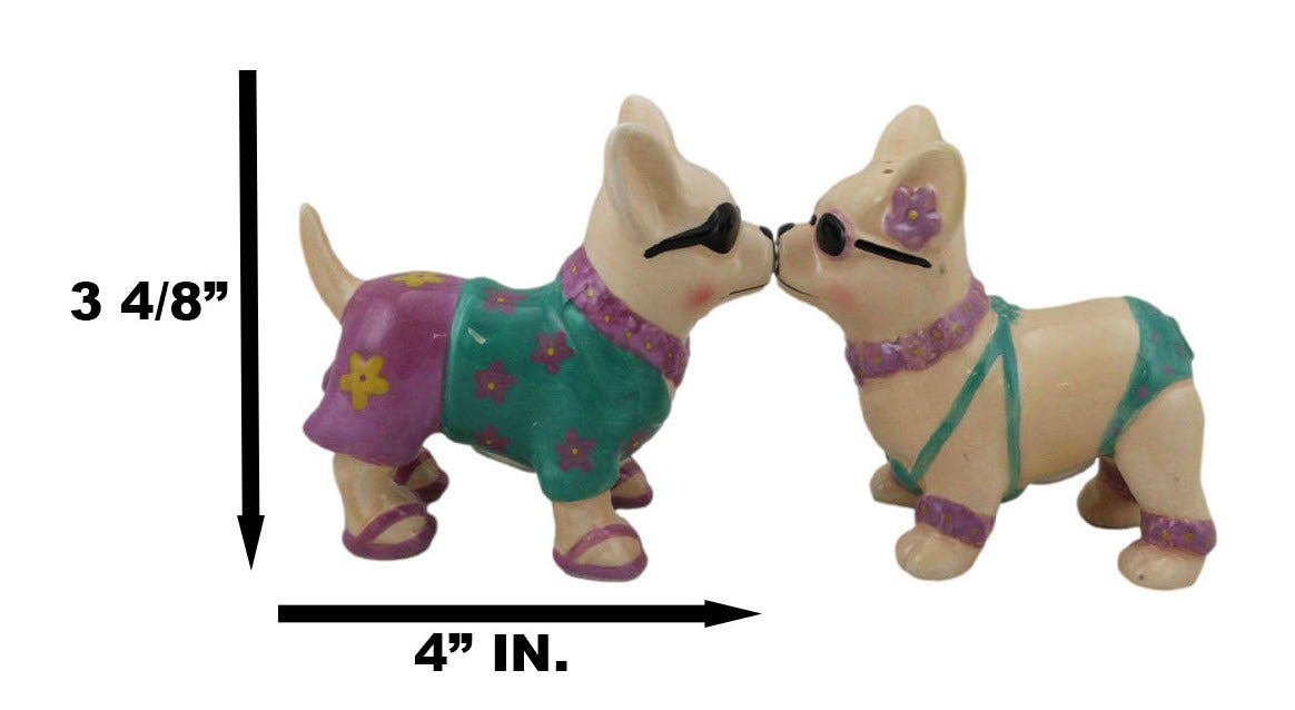 Ebros Beach Honeymoon Lovers Kissing Chihuahua Dogs Ceramic Salt Pepper Shakers Set - Ebros Gift