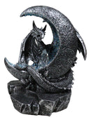 Gothic Dragon Guarding Crescent Moon with Faux Geode LED Crystals Figurine