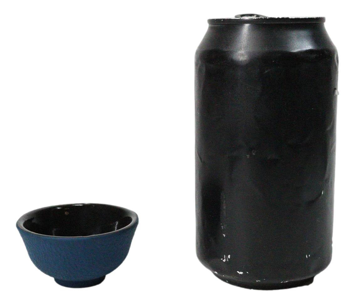 Navy Blue Textured Japanese Tetsubin Style Cast Iron Mini Tea Cups Set of 4