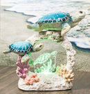 Sea Turtle Mother And Hatchling Family By Coral Reef With 3D LED Light Figurine