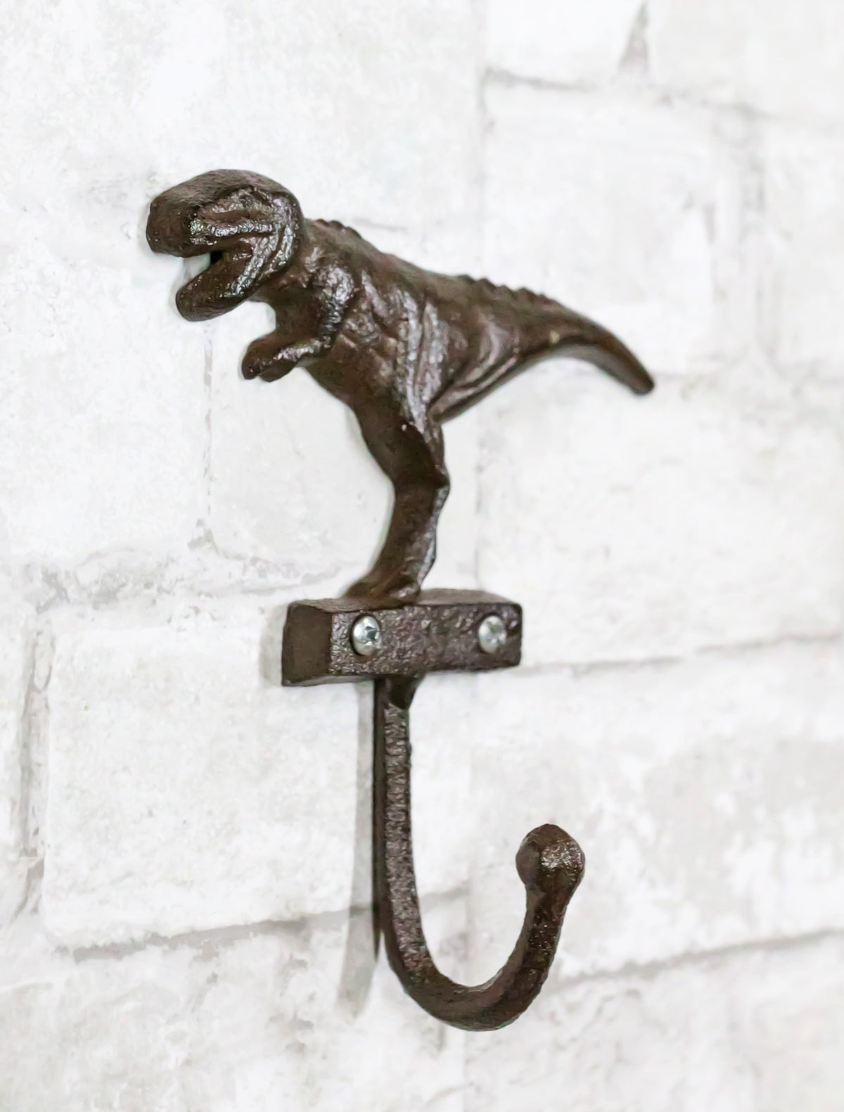 Pack Of 3 Cast Iron Rustic Jurassic T-Rex Dinosaur Wall Hook Key Leash Holders