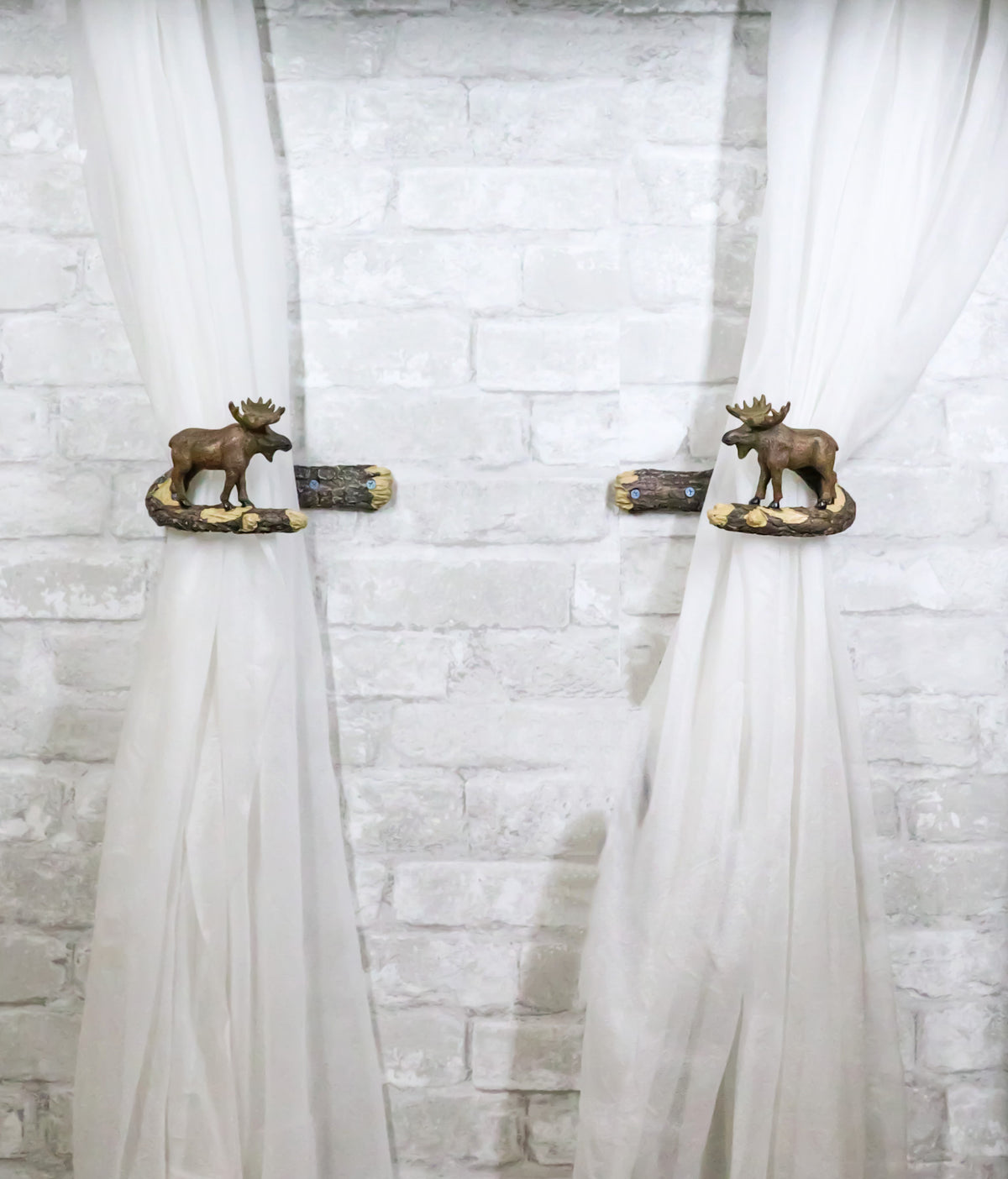 Set of 2 Rustic Western Bull Moose On Branch Drapery Curtain Holdback Tie Back