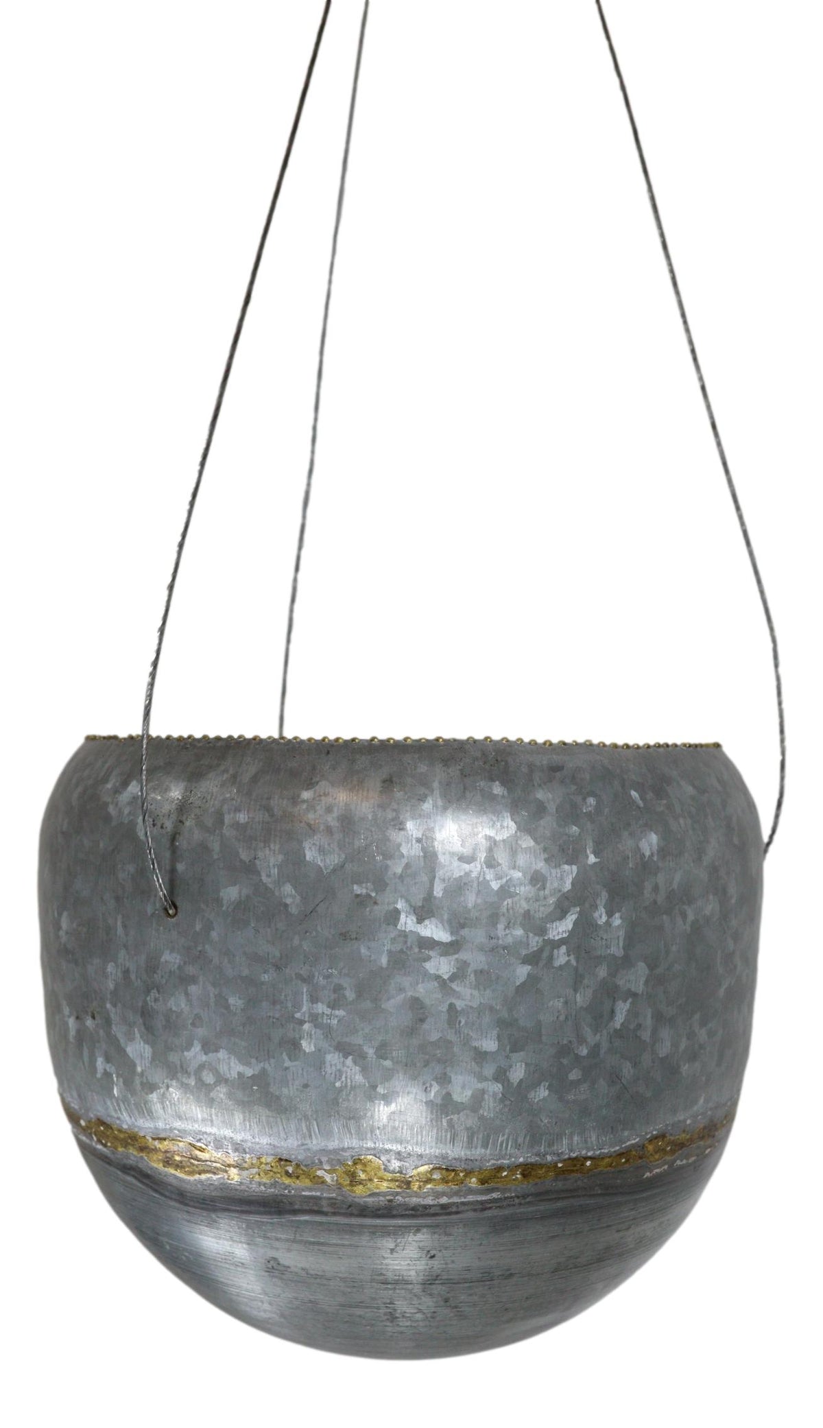 Farmhouse Rustic Galvanized Metal Gold Accent Hanging Round Wall Planter 8" Pot
