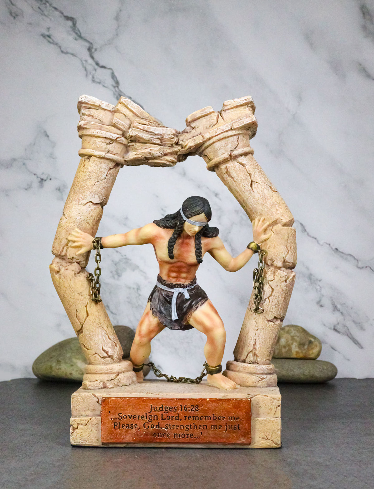 Judeo Christian Book of Judges Samson Last Prayer Tearing Down Pillars Figurine