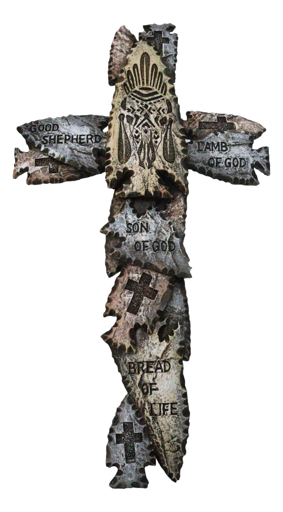 Tribal Indian Faux Arrowhead Stones Lamb of God Good Shepherd Wall Cross Plaque