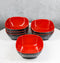 Set Of 6 Red And Black Square Ridged Small Soup Salad Rice Melamine Bowls 4.5"L